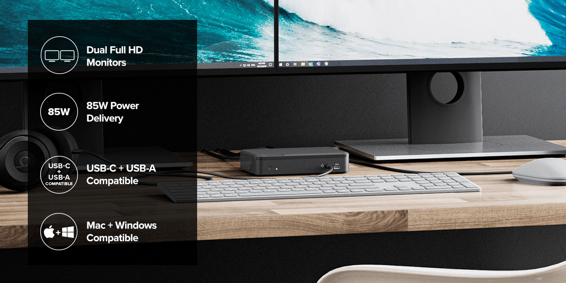 Alogic Universal Twin HD Pro 85W Docking Station for Laptops - Marknet Technology
