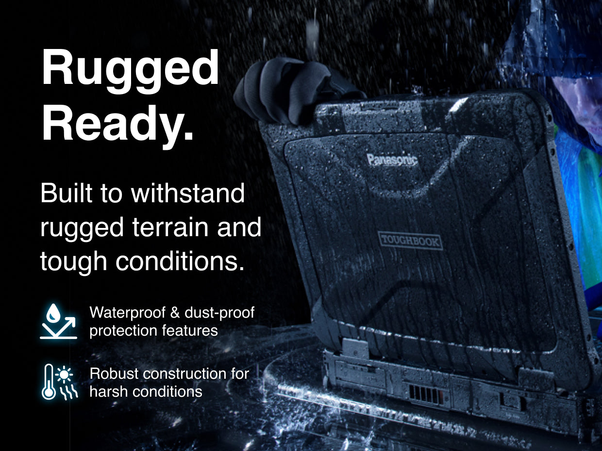 Rugged ready. Built to withstand rugged terrain and tough conditions. Waterproof & dust-proof protection features. Robust construction for harsh conditions.
